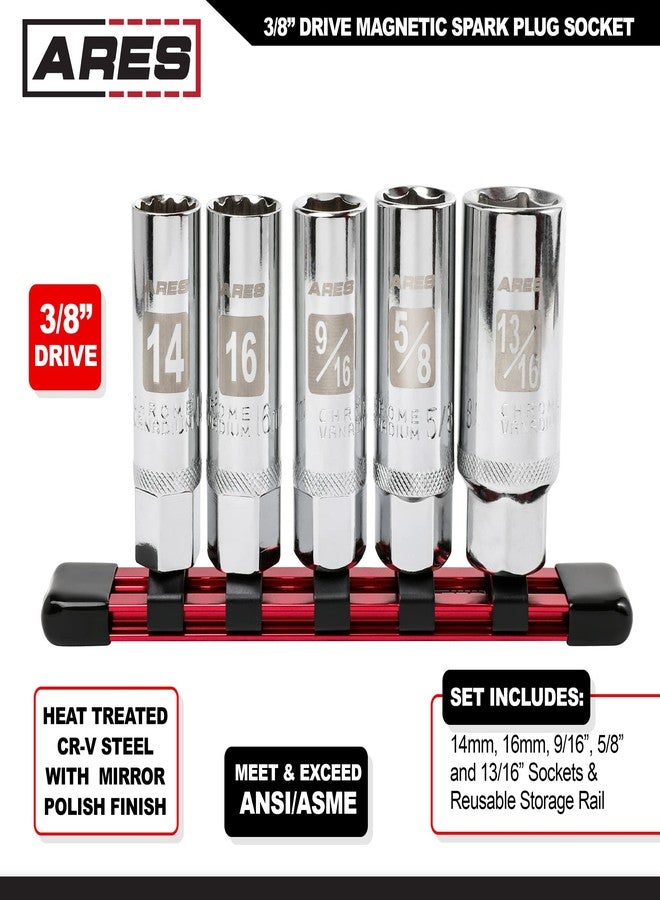 ARES 11016-5-Piece Magnetic Spark Plug Socket Set - Includes 14mm and 16mm Thin Wall Sockets and 9/16-inch, 5/8-inch, and 13/16-inch Sockets - Convenient Reusable Storage Rail Included - Image 2